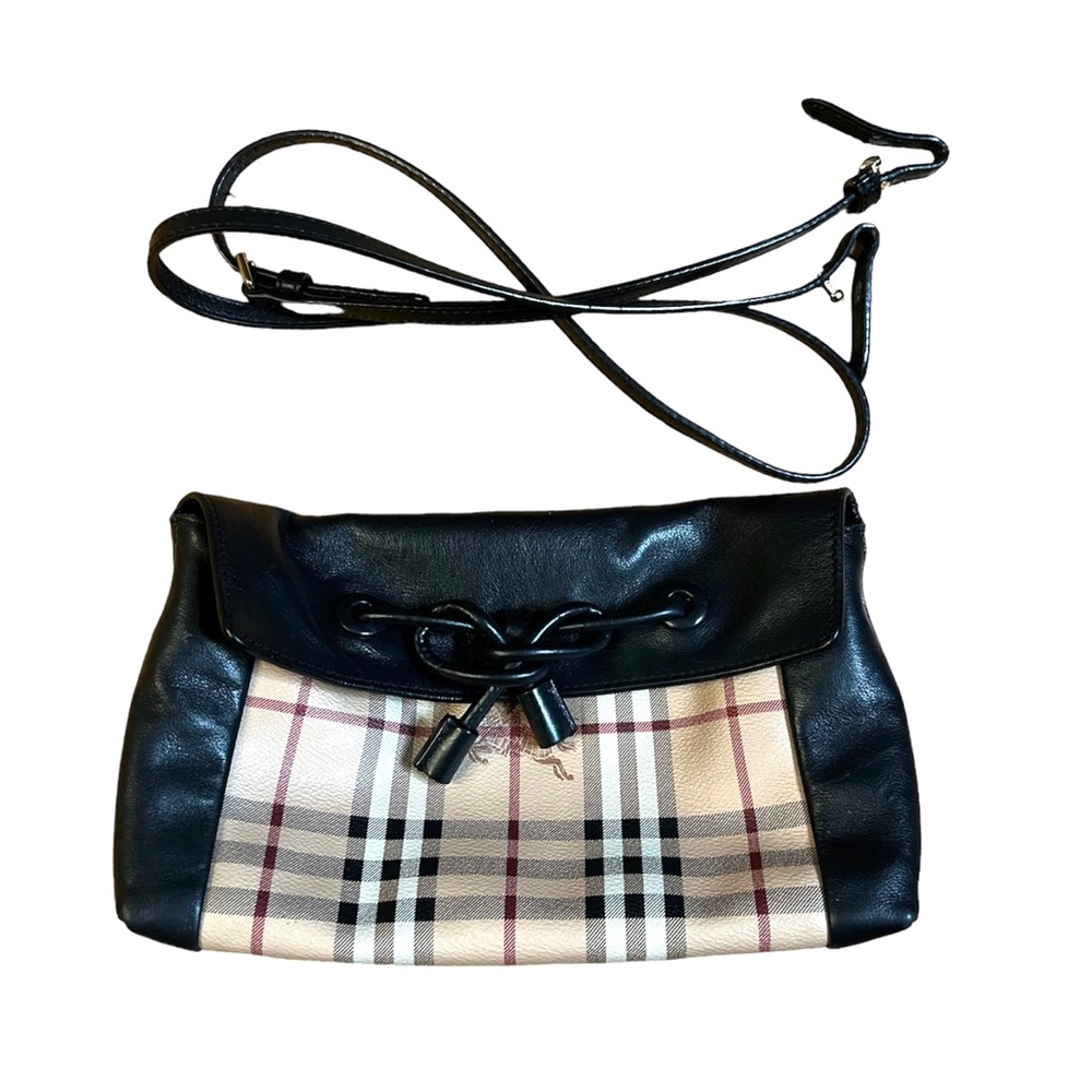Burberry Small Hayamarket Check Clutch Bag - Detachable Strap - Black 39249901